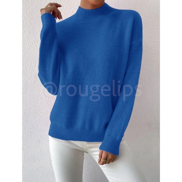 Blue Turtleneck Knit Pullover Sweater Long Sleeve - Picture 4 of 7
